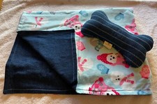 NEW Reversible Baby Blue Dog Print and Denim Blanket  Bone Set - Medium