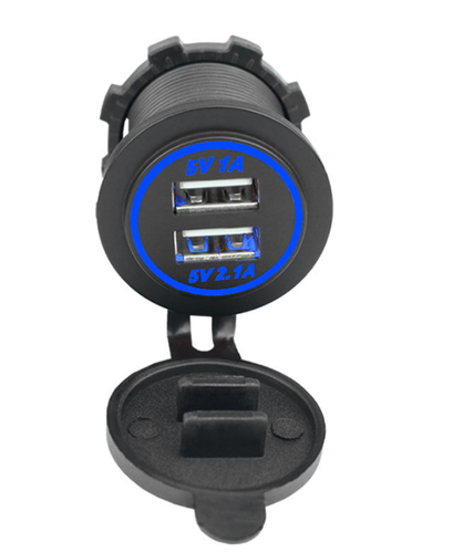 caricabatterie 12V/24 presa accendisigari doppia porta USB auto furgone moto BLU - Foto 1 di 18