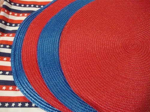 Patriotic Red White Blue Striped Tablecloth Cotton 52 x 42 + (4) Placemats 230 - Picture 6 of 6