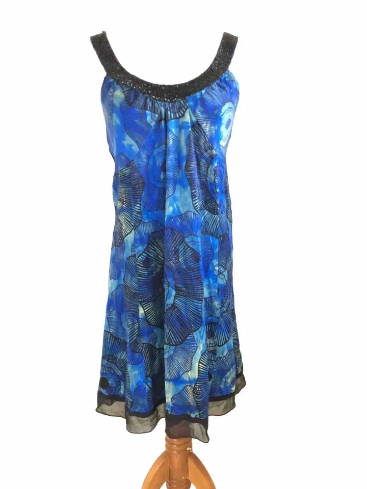 Marciano Women Silk Dress Size S Small Beaded Cut Out Back Blue Black - Image 3 of 4