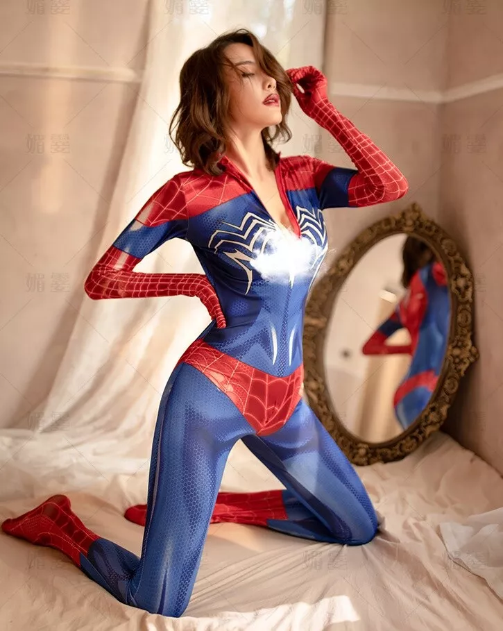 Women Ladies Spider-woman Bodysuit Halloween Superhero Spidergirl