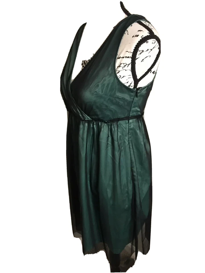 mac & jac Sleeveless V-Neck Teal & Black Midi Dress Sz M EUC - Image 3 of 4