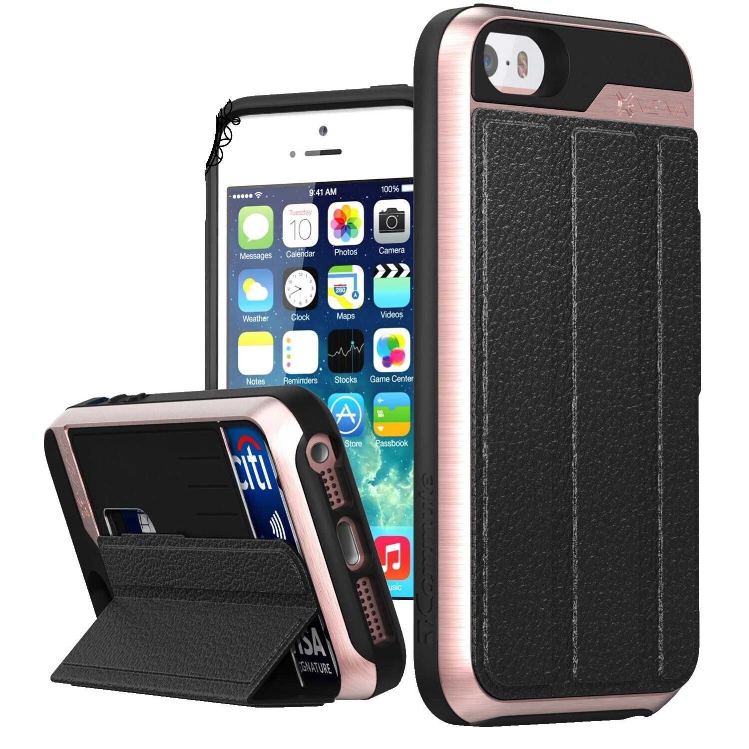 Leather Metallic Cell Phone Wallet Cases Storage Compartment