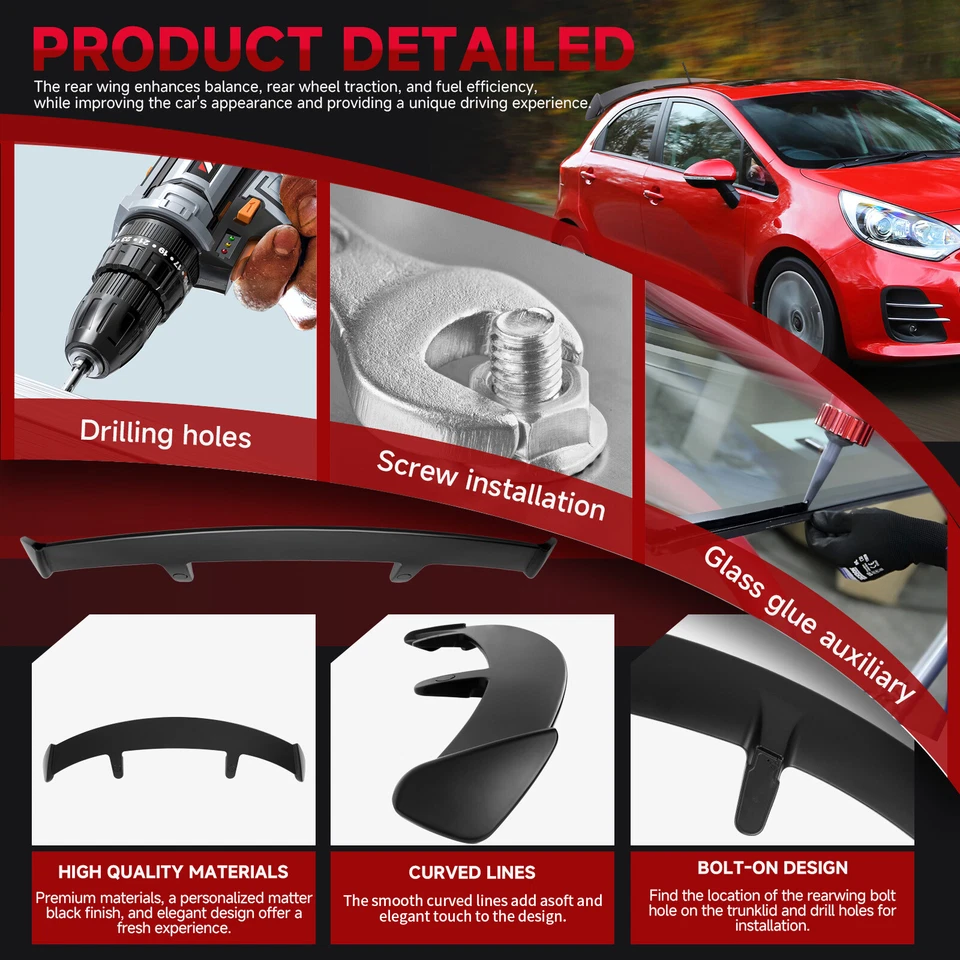 51" Rear Window Roof Spoiler Wing GT-Style Matte Black For 2012-2015 Scion iQ - Изображение 4 из 4