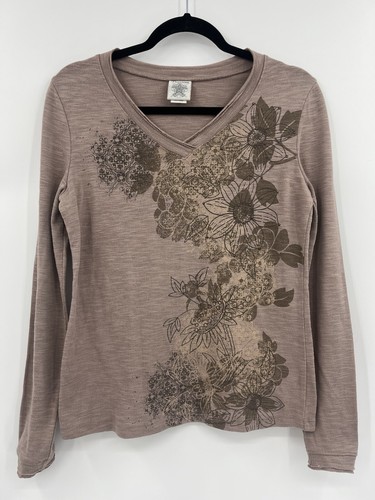Ransom Women's Long Sleeve V Neck T Shirt Size Small Floral Studded - 第 1/11 張圖片