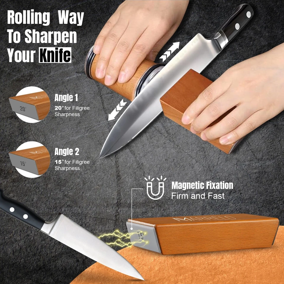 Afilador de cuchillos rodantes - Kit de afilado de cuchillos de diamante y cerámica con ángulos de 15/20 Foto 2 de 4