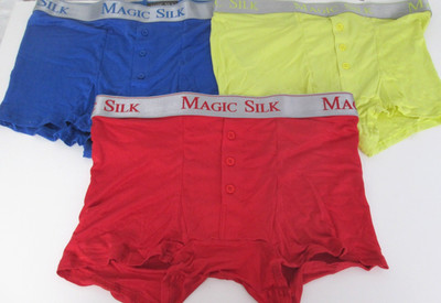 Magic Silk Men's Large 100% Silk Knit Panel Boxer Brief 3 Lot NEW