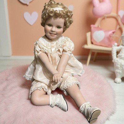 Vintage Porcelain Doll, Shirley Temple, Danbury Mint, Uranium Green Eyes