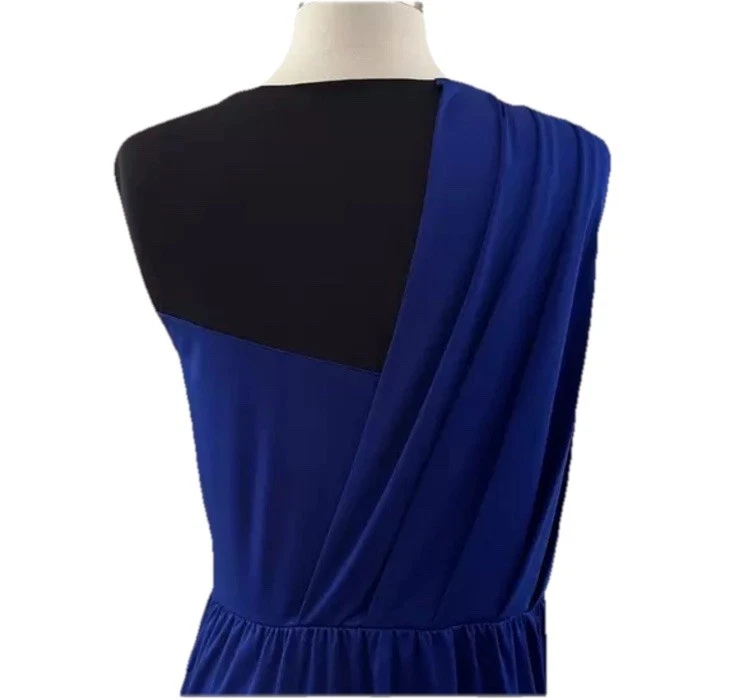 VETEMENTS Abito midi Rachel Roy donna piccolo blu senza maniche maglia greco drappeggiato colorblock