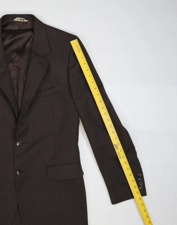 Blazer masculino vintage Oleg Cassini listra de lã média jaqueta de dois botões anos 80 - Imagem 3 de 4