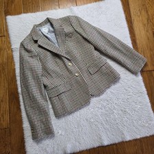 J. Crew Houndstooth Schoolboy Blazer Jacket Women's 8 Gold Button Wool Blend
