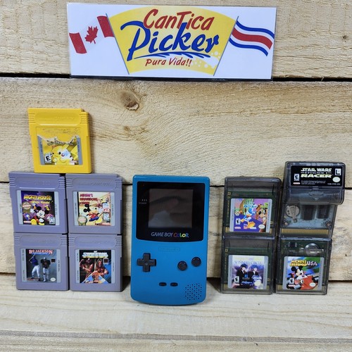 Nintendo GameBoy Color CGB-001 Teal Bundle W/9 Games Incl. Pokémon Yellow!
