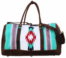 Western Leather Cotton Woven Southwest Duffle Travel Weekender Carry-On Bag
