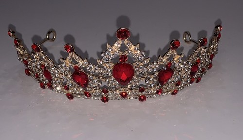 Ruby Red Gold Cubic Zirconia Tiara Crown