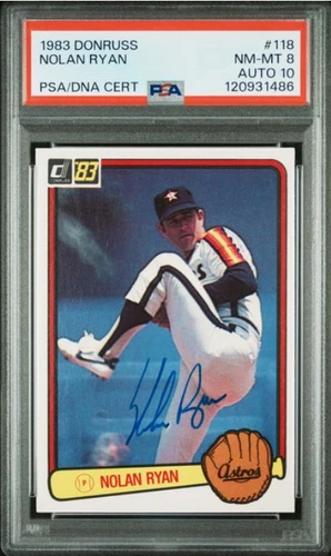 1983 Donruss Nolan Ryan HOF Signed Baseball Card 118 PSA 8 DNA Certified Auto 10