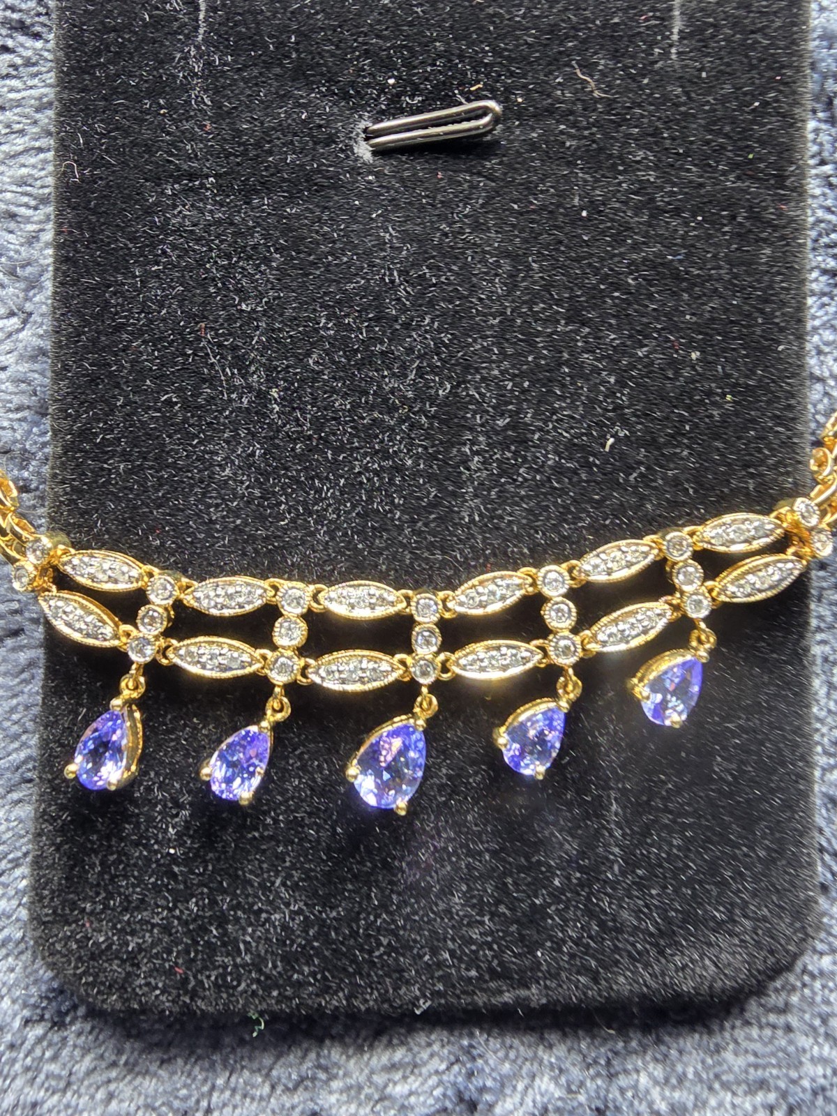 14k Real Gold 2.10 CTW Tanzanite.1  CTW Diamond Necklace 17 Inches