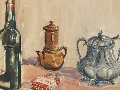 Painting 1950 Gouache Paper Still Life Bottle Painting Art Antique Old 20th
