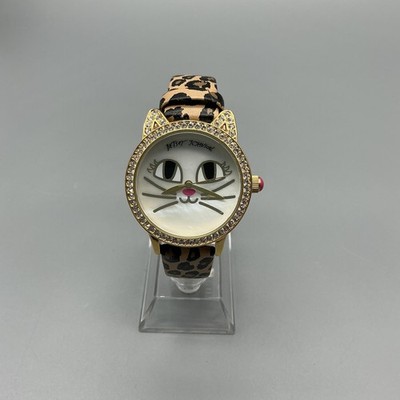 Betsey Johnson Womens Watch 36mm Cat Ears Gold Tone Leopard  display picture 2