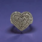 Vintage Sterling Silver Diamond Pavé Heart Ring Size 6.75 - 7.3g