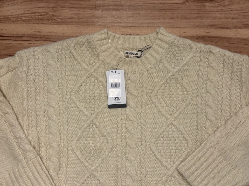 Rip Curl S Cremefarbener Zopfmuster Pullover mit Etikett Neu - Bild 3 von 4