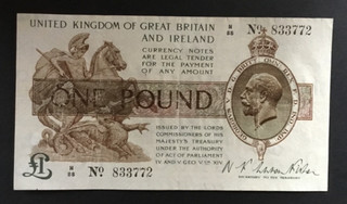 Banknote Of England One Pound Warren Fisher. Extremely Fine Condition.