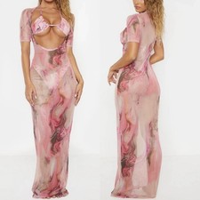 PLT Pink Acid Print Short Sleeve Scoop Mesh Maxi  Beach Dress Size 10
