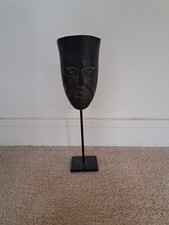 Tribal Style Wooden Mask Hand-Carved On Stand