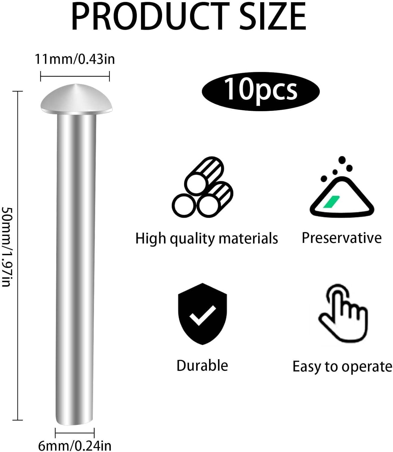 JINGIHE 10 PCS Rivets for Spade Handle, Solid Rivet Tool, Round Head... 