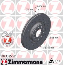 2x Bremsscheibe SPORT Z ZIMMERMANN 100.3325.52 für VW PASSAT SUPERB 3B6 3U4 1LT