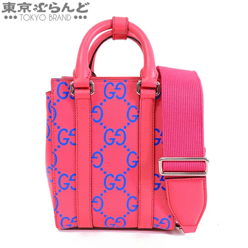 Gucci 696010 GG Leather 2Way Handbag Pink Blue Crossbody Used