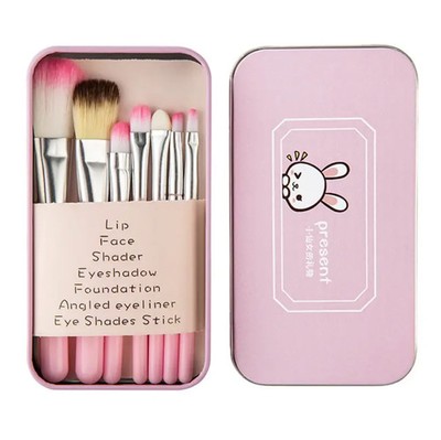 7pcs Makeup Brush Set With Case Portable Travel Cosmetic Brushes Kit Pink