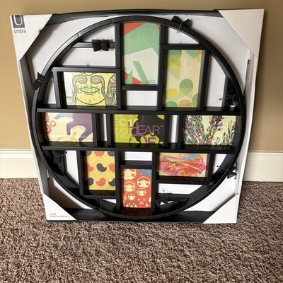 Round Black Picture Collage Frame 22 in diam space for (9) 4x6 pictures  NEW