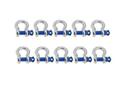 10x 1/2'' Galvanized Bow Shackle w Blue Clevis Screw Pin 2 TON 4400 lbs capacity
