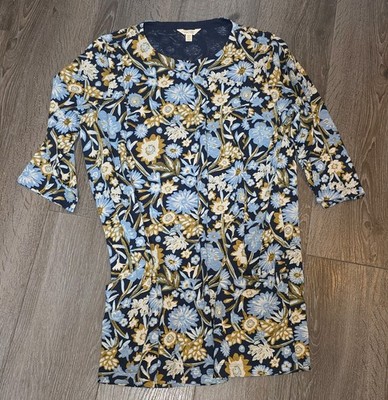 Seasalt Cornwall Organic Cotton Tunic Top UK 18 EU 46 Blue Floral Longline Mint