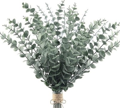 1-40 Stück Künstlicher Eukalyptus Gefälschtes Blatt Grün Pflanze Seidenblumen Stiel Wohndeko