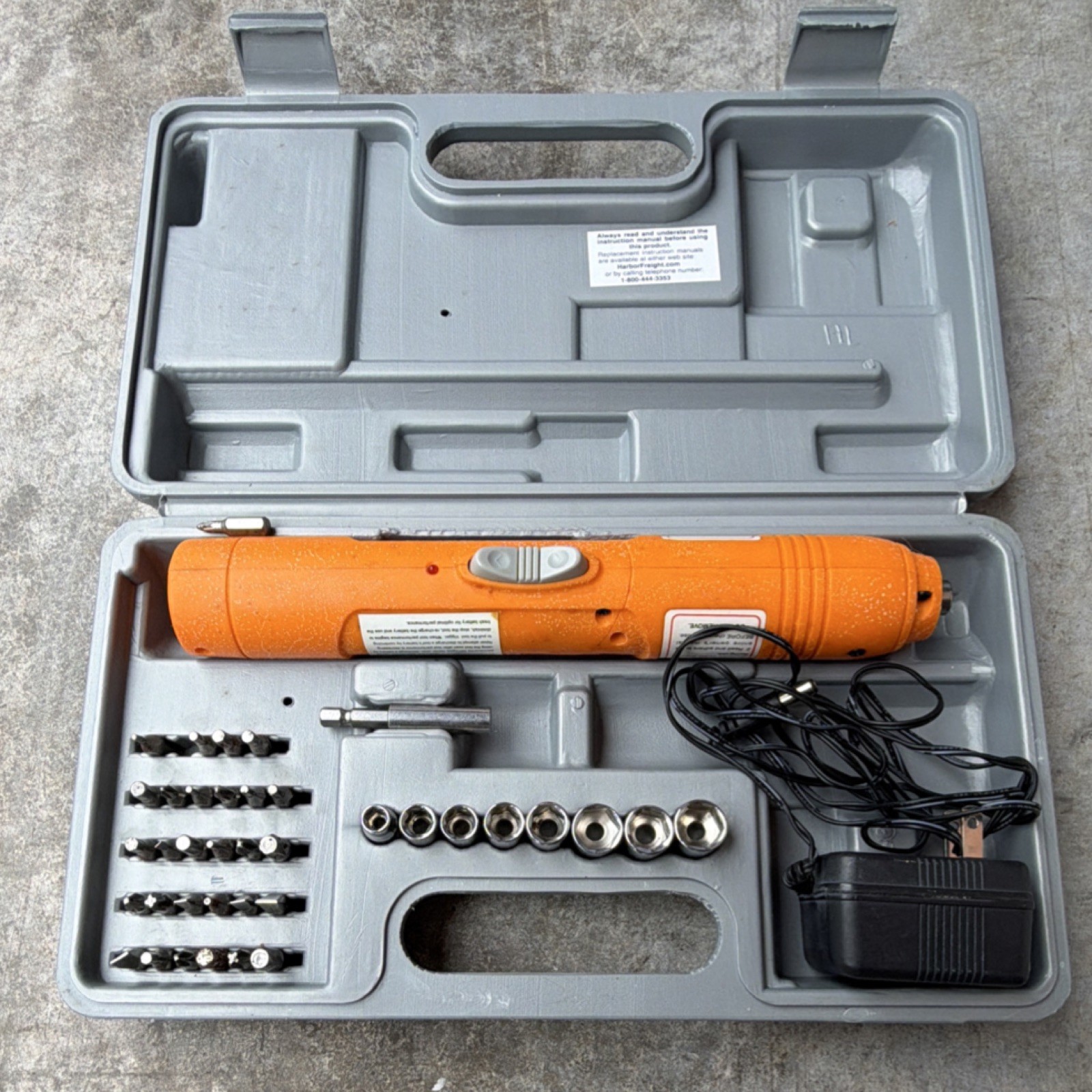 Chicago Electric Cordless Mini Drill/Driver Set 110V Orange w/ Bits & Charger