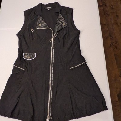Terra Nostra Black Sleeveless Moto Dress Large L Unique Punk Goth Biker Edgy