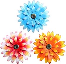 Hotop 3 Pcs Metal Flower Wall Art 3D Metal Daisy Wall Decor Multiple Layer Hangi