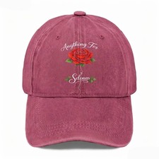 Anything For Selena Red Rose Floral Cursive Fan Hat Unisex Washed Baseball Cap
