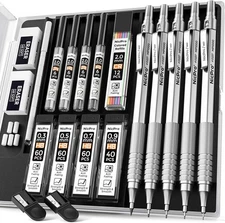 Nicpro Metal Mechanical Pencil Set, 5 PCS Art 1 Count (Pack of 5), Silver 