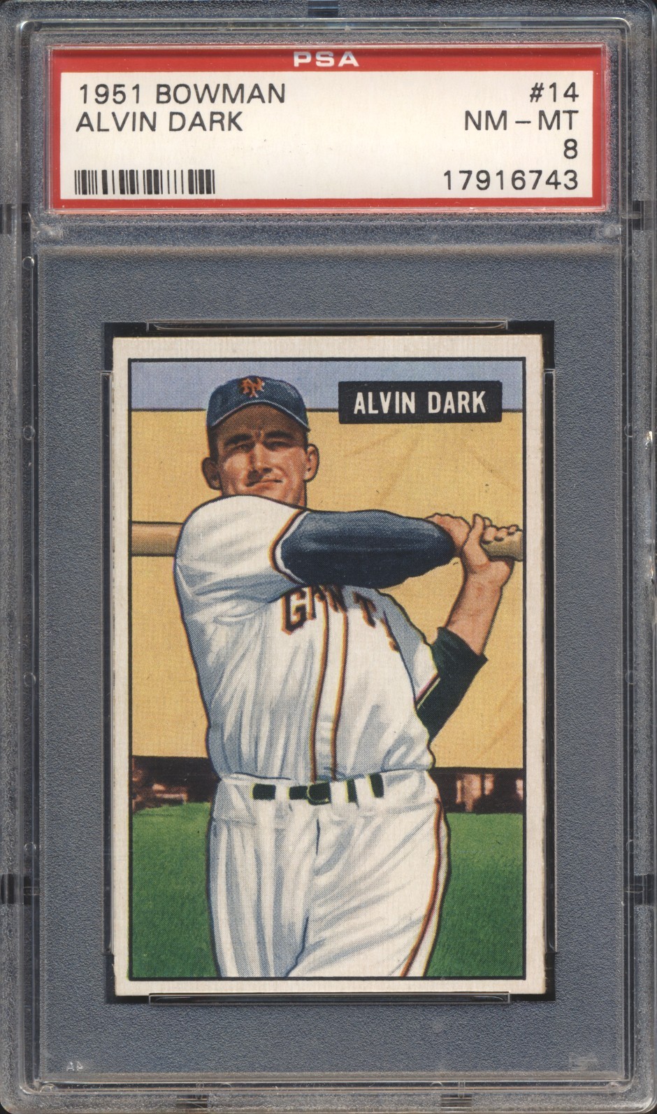 1951 Bowman Baseball Alvin Dark #14 PSA 8 GIANTS NM-MT (PSA SET BREAK)