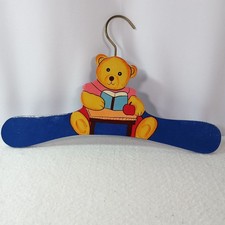 Child  s Wooden Hanger Bear Reading Book Apple Blue Nursery Decor Cute