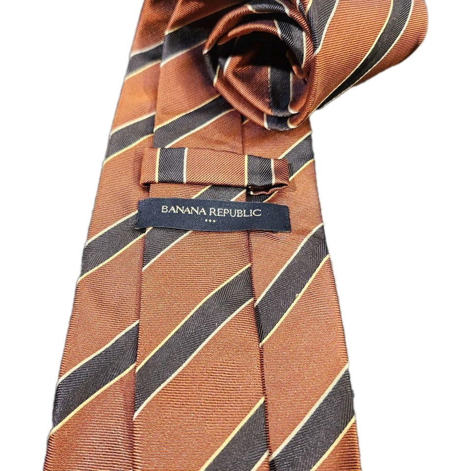 Corbata Banana Republic Naranja Y Azul 100% Seda Diagonal Rayas - Hecha en Turquía Foto 4 de 4