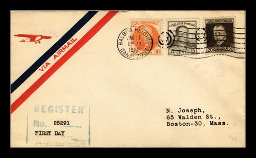 US COVER REGISTERED AIR MAIL FIRST DAY BALBOA HEIGHTS CANAL ZONE