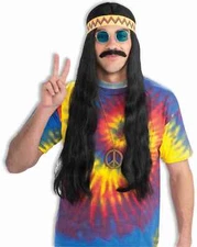 FORUM HIPPIE DUDE WOODSTOCK GENERATION WIG w/ HEADBAND COSTUME ACCESSORY 65363