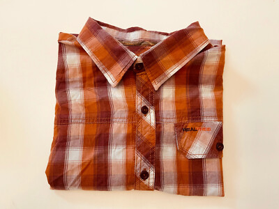 Dress Shirt Orange White Plaid Size 
