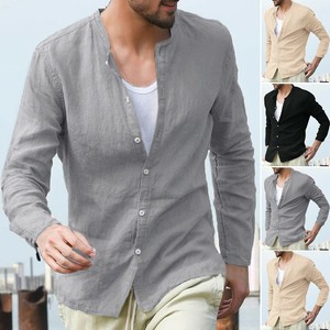 Download Men's Baggy Cotton Linen Solid Button Long Sleeve Retro T ...