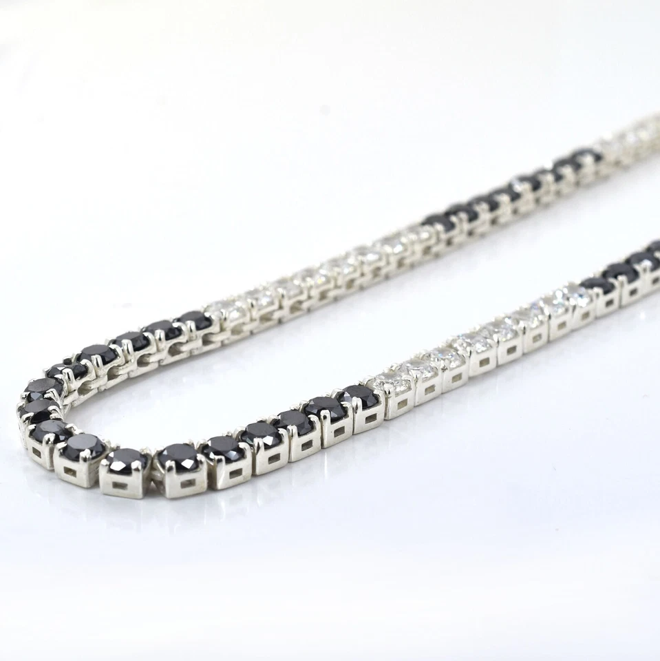 Collar de diamantes naturales en blanco y negro certificado de 5 mm plata 925 maciza de 18 pulgadas Foto 3 de 4
