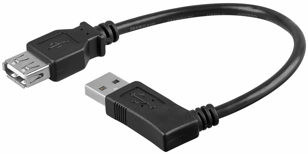 90 Degree USB Cable - USB A Male With Right Angle to A Female USB 2.0