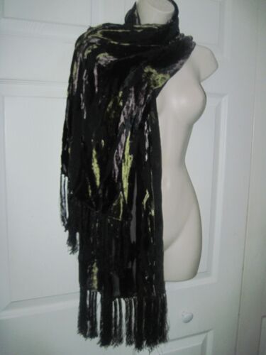 Silk Velvet Damask Scarf Shawl Dressy Black & Oli… - image 1